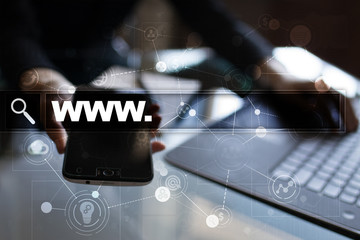 Search bar with www text. Web site, URL. Digital marketing. Business, internet and technology...