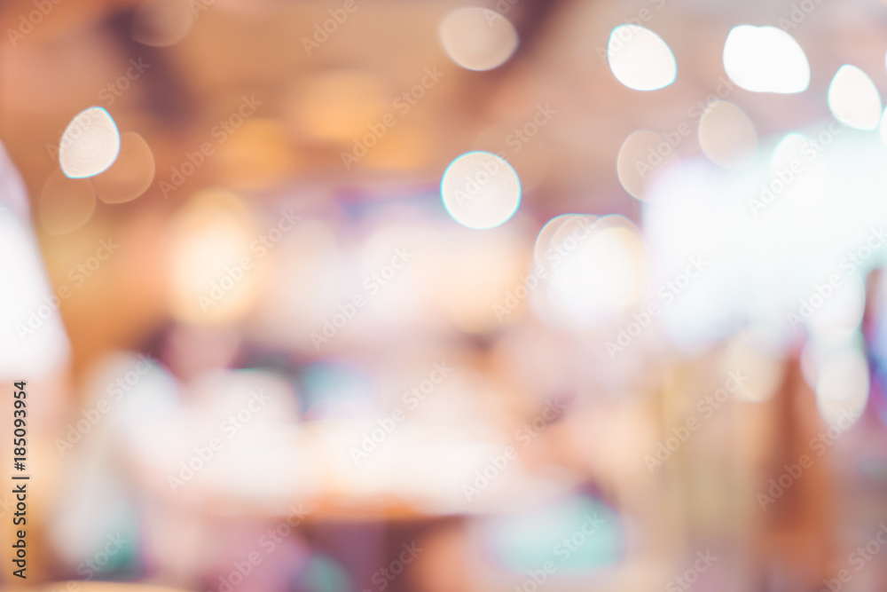 Aufkleber blurred background of customer sitting at restaurant bar blur background with bokeh.