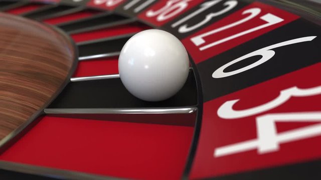 Casino roulette wheel ball hits 6 six black