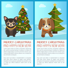 Fototapeta premium Merry Christmas Set of Dogs Vector Illustration