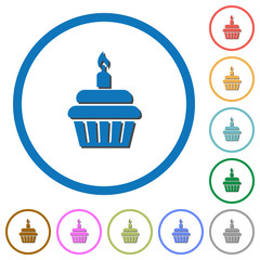 Birthday cupcake icons with shadows and outlines