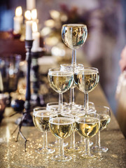 champagne glasses in the Christmas table