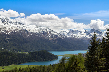 Alpine landscape with St Moritz lake, Switzerland