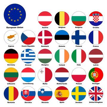 European Union, countries flags. Set of icons. Abstract concept. Vector illustration on white background.