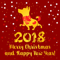 yellow dog on red background. symbol of chinese new year. vector illustration