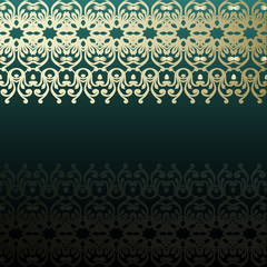 Dark Green Invitation Card with Abstract Pattern and Blank Horizontal Stripe Label. Vector Illustration