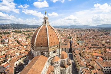 Fototapeta na wymiar Panorama view on the dome of Santa Maria del Fiore church and old town in Florence, Italy