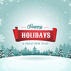 Happy Holidays Greeting Card And Christmas Landscape