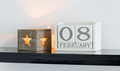 White block calendar present date 8 and month February