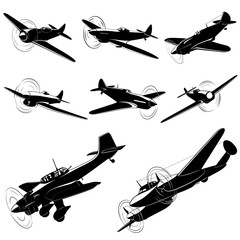 Big set of vector silhouettes of old fighters