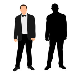  isolated silhouette man in a bow tie is standing