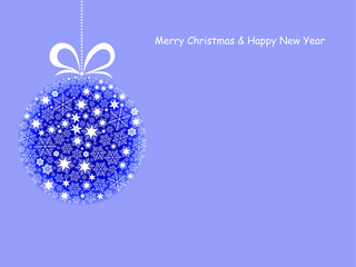 Merry Christmas and Happy New Year card with with snowflakes in the form of a Christmas ball, vector illustration