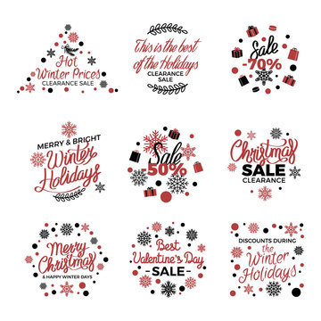 Winter Holiday Sale Labels Vector Poster on White