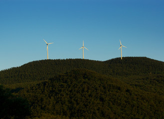 wind turbines on the mountain ridge