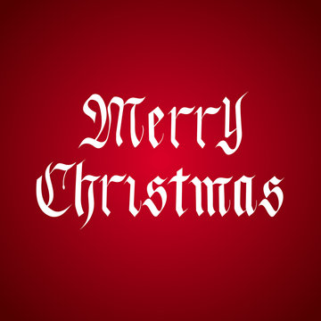 Vector Handdrawn Merry Christmas Lettering in Gothic Style over Red.