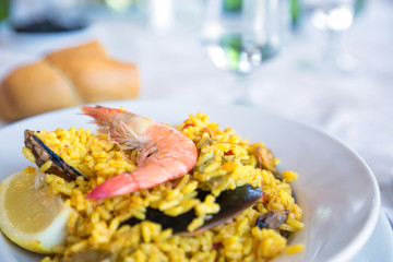 Traditional spanish seafood of Paella
