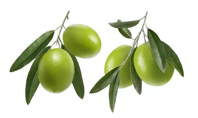 Tuinposter Green olive double set isolated on white background © kovaleva_ka