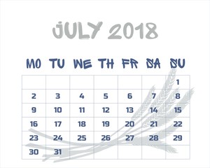 calendar July 2018 English