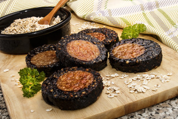 home made black and white pork pudding roll