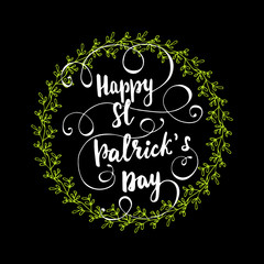 Greeting card design with lettering Happy St. Patrick's Day. Vector illustration.