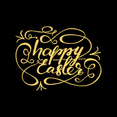 Greeting card design with lettering Happy Easter. Vector illustration.