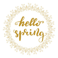 Obraz na płótnie Canvas Greeting card design with lettering Hello, Spring. Vector illustration.
