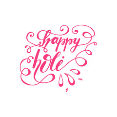Greeting card design with lettering Happy Holi. Vector illustration.