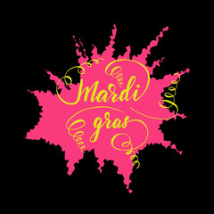 Greeting card design with lettering Mardi Gras. Vector illustration.