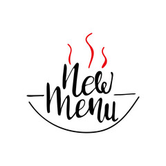 Banner  design with lettering New menu. Vector illustration.