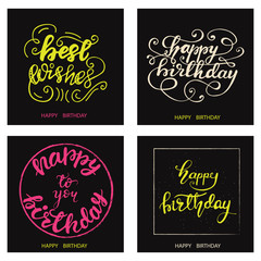 Set of Birthday Greeting card designs with lettering. Vector illustration.