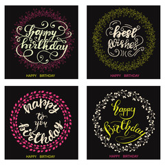 Set of Birthday Greeting card designs with lettering. Vector illustration.