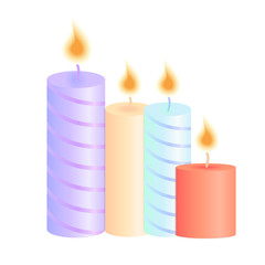 A set of burning candles. Decoration for Christmas party, birthday, valentine, spa salon.