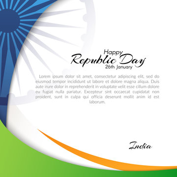 Banner with the text of the Republic Day in India on January 26 Abstract background with flowing lines of colors of the national flag of India Template invitation card postcard Element design Vector