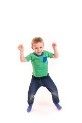 Active happy little boy jumping