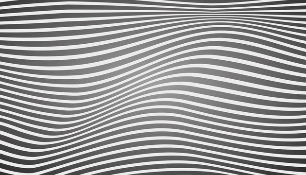 Black and white waves. Surface curved lines, abstract vector design 
