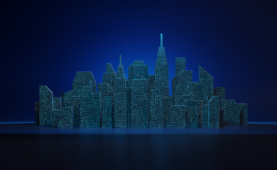 Abstract Circuit Board Cityscape. 3D illustration