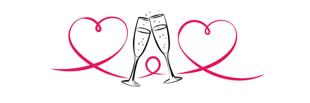 Sektgl&auml;ser mit Herzen - Liebe - Feier - Anlass - Hochzeit