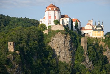 Fototapeta na wymiar Castle and town Vranov nad Dyji in the Southern Moravia, Czech republic. The castle stands on a high rock above the river Dyje.