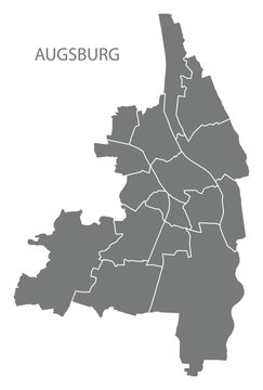 Augsburg city map with boroughs grey illustration silhouette shape