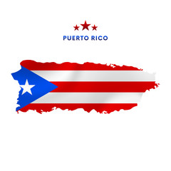 Puerto Rico map with waving flag. Vector illustration.