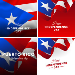 Obraz na płótnie Canvas Banner or poster of Puerto Rico independence day celebration. Super set. Waving flag. Vector illustration.