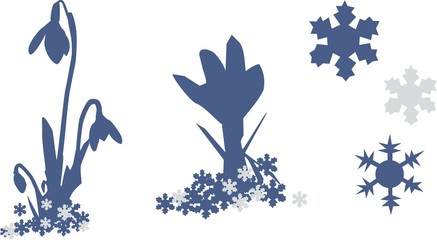 silhouette snowdrops and snowflakes