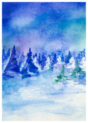 Landscape winter nature watercolor