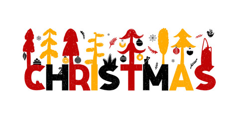 Christmas greeting holiday card in scandinavian style. Vector