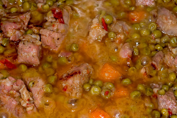 Cooked Peas with Pork steak and Vegetables - 185111191