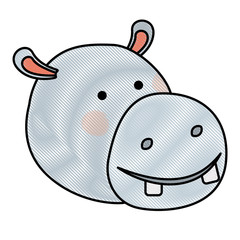 hippopotamus cartoon head in colored crayon silhouette