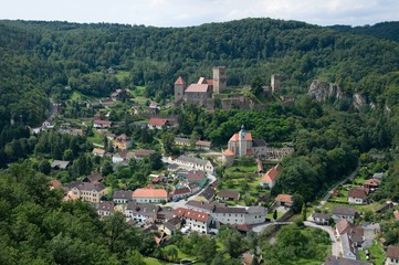 Fototapeta na wymiar Castle and town Hardegg in the National Park Thaya Valley, Lower Austria