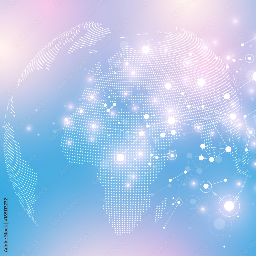 Aufkleber Virtual Graphic Background Communication with World Globe. A sense of science and technology. Digital data visualization. Vector illustration