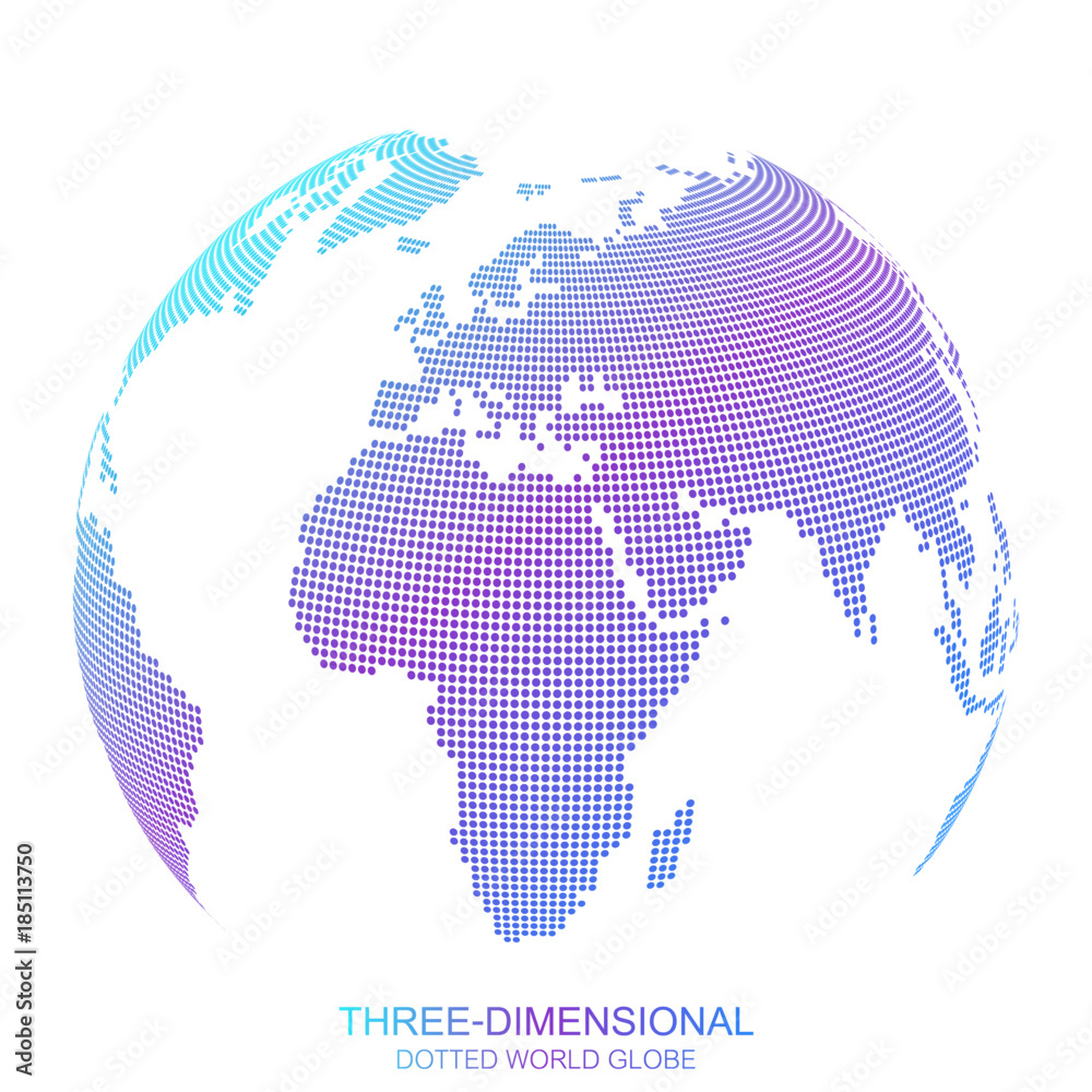 Poster three-dimensional abstract background planet. dotted world globe, vector illustration.