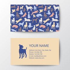 Business card with dog silhouettes pattern. Vector illustration for your cute design.